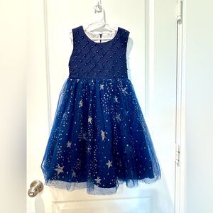 Girl’s dress size 140 (9-10 per size guide) dark blue with beads and stars